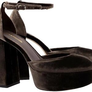 Larroude Dark Brown Velvet Platform Ankle-Strap Heels